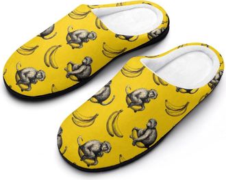 Generic Monkey And Bananas Mens House Slippers Memory Foam Washable Cotton Slip on Home Shoes