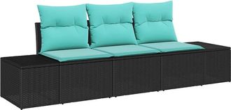 vidaXL Conjunto De Sof&aacute;s De Jard&iacute;n 3 Uds. Negro Y Turquesa Vidaxl