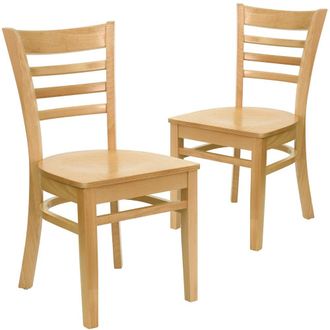 Flash Furniture 2 Pk. HERCULES Series Natural Wood Finished Ladder Back Wooden Restaurant Chair