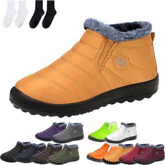 Generic Womens Waterproof Orthopedic Warm Boots, Anti-Slip Fur Lined Slip On Shoes for Women Men (Yellow,10.5)