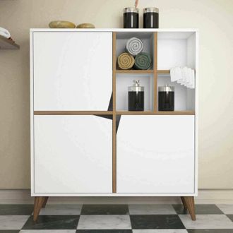 Dmora Credenza Londra, Buffet da soggiorno, Madia da salotto, Dispensa da cucina, 100x30 h115 cm, Bianco e Noce - Dmora