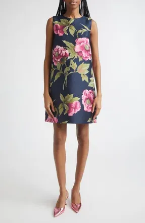 Carolina Herrera Peony Jacquard Sleeveless Shift Dress in Midnight Multi at Nordstrom, Size 10