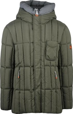 Dekker Quilted Green Down Jacket With Hood And Practical Pockets