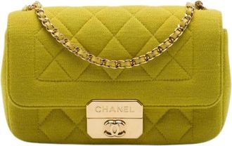 Chanel Pre-owned Vintage Jersey Leather Crossbody Bag - Dames - Vintage Schoudertas - Geel - ONE Size - Leer - Vintage