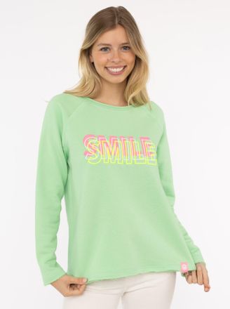 Zwillingsherz Sweatshirt ZWILLINGSHERZ Smile, Damen, Gr. L/XL (L/XL), gr&uuml;n (neon gr&uuml;n), Sweatware, Obermaterial: 50% Baumwolle, 50% Polyester, unifarben mit Farbein