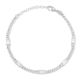 Glaze Jewelry Sterling Silver Baguette Station Curb Bracelet