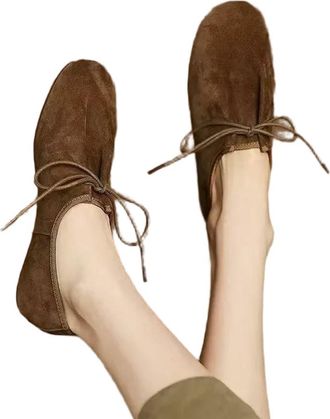 Generic NYSBH Comfort Faux Suede Lace Up Flats Women Vintage Lightweight Slip Walking Shoes Loafers Brown