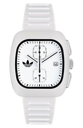 adidas Retro Wave Two Chronograph Bio-Resin Strap Watch, 39mm in White at Nordstrom