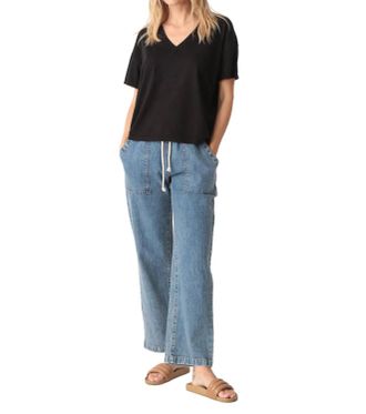 Electric & Rose Chase Brushed Slub V Top In Onyx