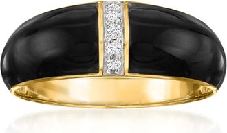 Ross-Simons Black Enamel Dome Ring With Diamonds in 18kt Gold Over Sterling