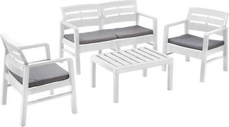 Trade Shop Trade Shop - Set De Sala De Estar Al Aire Libre Java Muebles De Jard&iacute;n Con Mesa De Caf&eacute; 2 Sof&aacute; Sillones Con Almohadas - Blanco