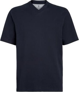 Brunello Cucinelli Cotton jersey V-neck T-shirt in Navy Blue at Nordstrom, Size Xxx-Large Eu