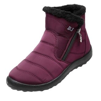 Generic Womens Wide Waterproof Snow Boots Wide Fit Comfort Fleece Lined Warm Shoes Non Slip Short Ankle Boots Solid Color Side Zipper Orthopaedic Shoes Casual