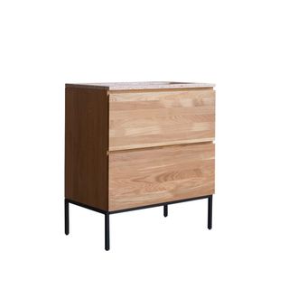 Tikamoon Mueble de ba&ntilde;o de roble macizo y terrazo pr&eacute;mium rosa de 80 cm