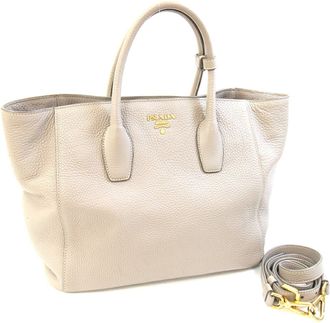 Prada Grayish Leather Handbag Shoulder Bag Tote Bag (Pre-Owned)