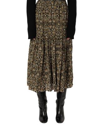 Gerard Darel Billie Flared Printed Midi Skirt in Medium Khaki at Nordstrom, Size X-Large
