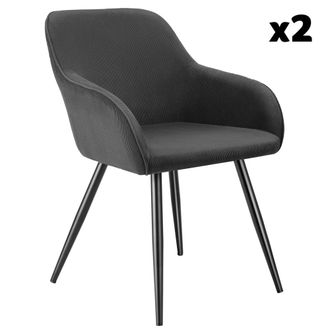 TecTake 2 Sillas de comedor con dise&ntilde;o de pana 58 x 62 x 82 cm antracita/negro