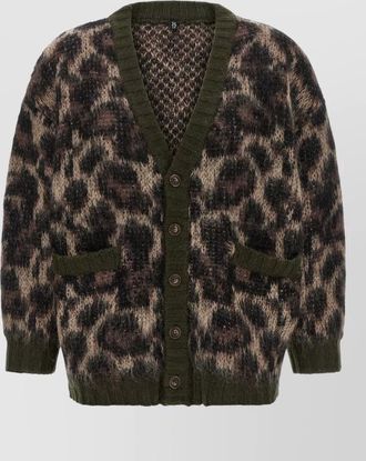R13 mohair wool animal-print v-neck cardigan