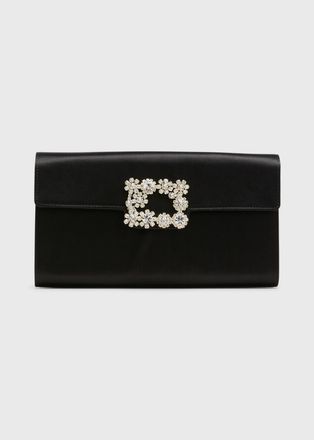 Roger Vivier Crystal Buckle Satin Clutch Bag
