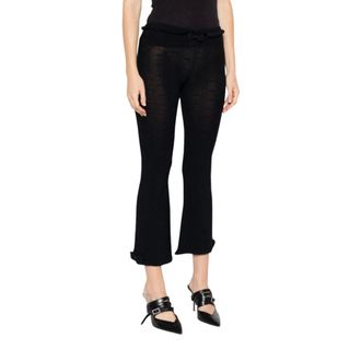 Balenciaga Cropped Trousers, female, Black, S, Black Ruffled Trim Flared Trousers