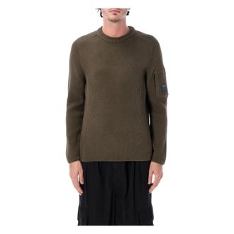 C.P. Company C.p. Company - Full Rib Cotton Crewneck Lens Sweater - Heren - Truien - Groen - Maat: XL Katoen