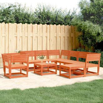 vidaXL Juego De Muebles Jard&iacute;n 8 Pzas Madera Maciza Pino Marr&oacute;n Cera Vidaxl
