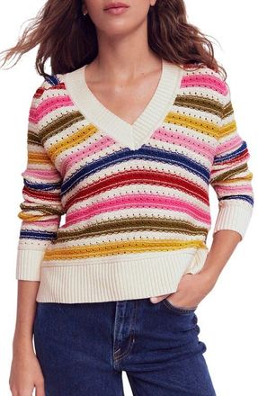Boden Maeve Stripe Pointelle Detail Cotton Sweater in Multi Stripe at Nordstrom, Size X-Small