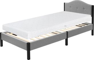 ML Design Ml-design Cama Tapizada Individual 90x200 Cm Con Colch&oacute;n 16cm, Estructura Con Cabecero Y Somier Robusto De L&aacute;minas Con Armaz&oacute;n De Acero Y Tejido De Li