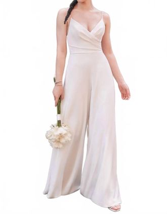 Justin Alexander Kennedy Wide Leg Crepe Jumpsuit In Ivory
