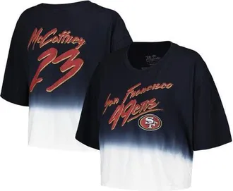 Majestic Threads Womens Majestic Threads Christian McCaffrey Black/White San Francisco 49ers Dip-Dye Player Name & Number Crop Top at Nordstrom, Size Xx-Large