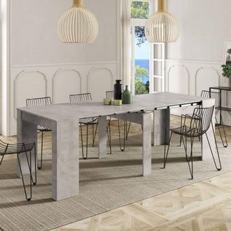 Dmora Mesa Consola Compton, Mesa De Comedor Extensible, Mesa Con Extensiones Multiusos Que Se Puede Extender Hasta 10 Asientos, Cm 51/237x90h78, Hormig&oacute;n, C