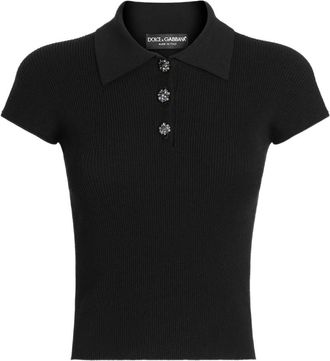 Dolce & Gabbana Ribbed Polo Sweater - Dames - Polos - Zwart - M - Polyester - Tops