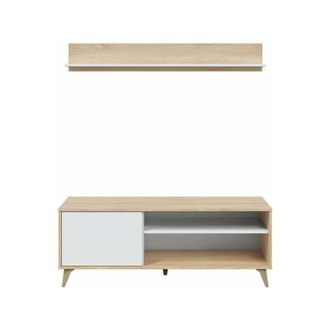 HOGAR 24 Hogar24 - Mueble Tv Y Estante, Color Roble Canadian Y Blanco Artik