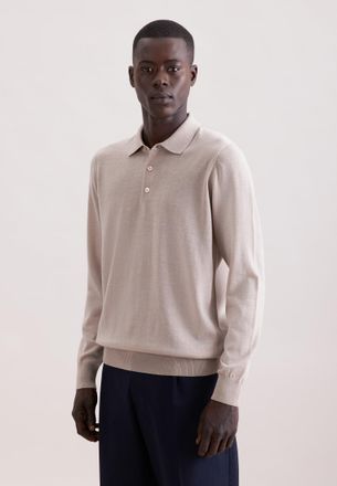 Seidensticker Polokragenpullover SEIDENSTICKER Schwarze Rose, Herren, Gr. XL, beige, 100% Wolle, unifarben, regular fit, Pullover Polokragenpullover, 1/1 Kragen Uni
