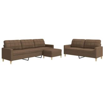 vidaXL Vidaxl - Set di Divani 3 pz con Poggiapiedi Marrone in Tessuto