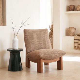 Maisons du monde Sill&oacute;n de tejido de poli&eacute;ster jacquard marr&oacute;n con patas de madera de caucho