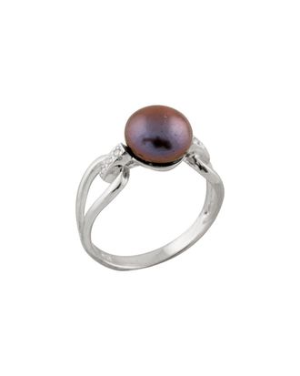 Splendid Pearls Rhodium Plated Silver 8-8.5Mm Freshwater Pearl Ring