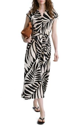 Mango Leaf Print Midi Shirtdress in Black at Nordstrom, Size 4