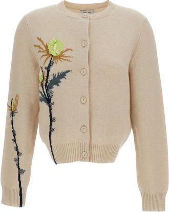 Barrie Thistle Motif Kasjmier Vest - Dames - Vesten - Beige - M - Kasjmier - Truien & Vesten