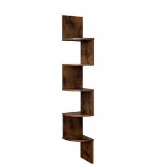 Relaxdays Relaxdays corner wall shelf, HxWxD: 125 x 20 x 20 cm, 5 shelves, MDF, zigzag design, hanging bookshelf, brown