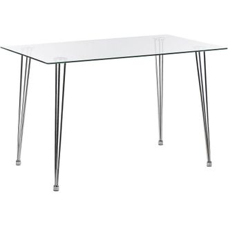 Beliani Tavolo da pranzo rettangolare moderno 120 x 70 cm Piano in vetro temperato Argento Winston
