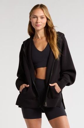 Zella Relaxed Fit High-Low Zip Hoodie in Black at Nordstrom Rack, Size Small
