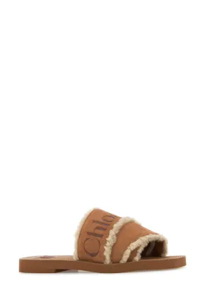 Chlo&eacute; Womens Caramel Suede Woody Slippers Softybrown Flat Shoes