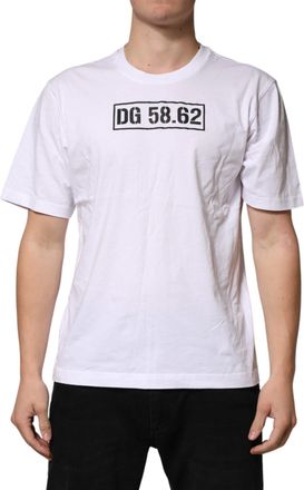 Dolce & Gabbana White Graphic Cotton Men Crew Neck Mens T-shirt (Pre-Owned)