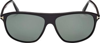 Tom Ford Mens Prescott Green Polarized Lens Shiny Black Sunglasses - One Size