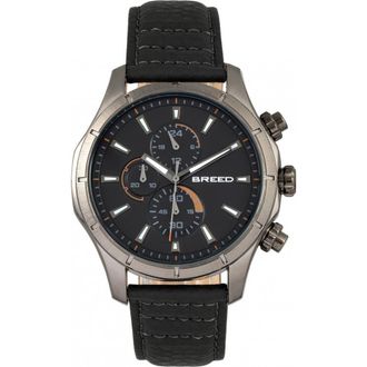 Breed Lacroix Chronograph Leather-Band Watch in Gunmetal/black at Nordstrom