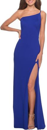 La Femme One Shoulder Long Jersey Homecoming Dress in Royal Blue at Nordstrom, Size 16