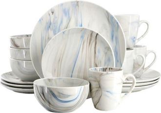 Elama Fine Marble 16 Piece Porcelain Dinnerware Set in Blue at Nordstrom