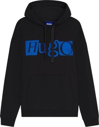 HUGO BOSS Zwarte trui met capuchon en gestructureerd logo - Heren - Hoodies - Zwart - XL - Katoen - Hoodies & sweatvesten