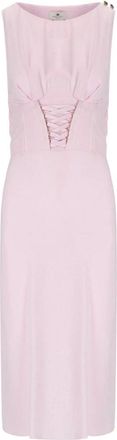 Elisabetta Franchi Kwartsroze Korsetstijl Midi Jurk - Dames - Casual kleedjes - Roze - L - Satijn - Kleedjes